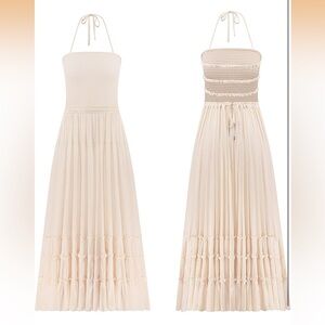Vivimos Boho Cream backless Halter Maxi Dress Size Small